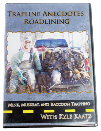 The DVD "Kyle Kaatz - Trapline Anecdotes: Roadlining" features Kyle Kaatz with muskrats on his pickup truck.