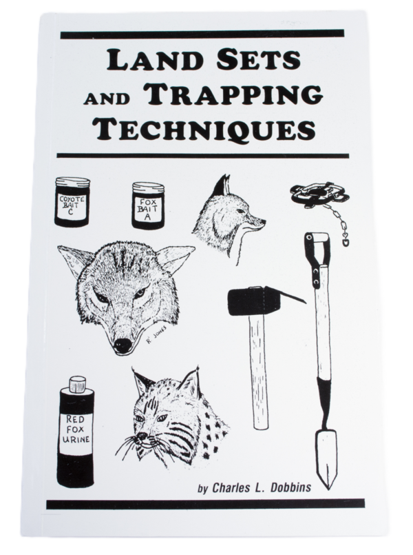 Cover of "Charles Dobbins - Land Sets and Trapping Techniques," with animal illustrations, coon trapping, and gear.