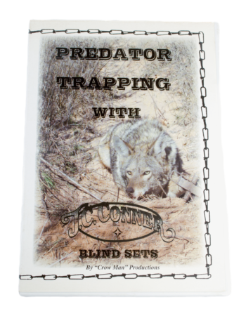 Cover of "J.C. Conner - Predator Trapping with Blind Sets," featuring a coyote image, chain border, and trapping insights.