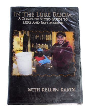 DVD cover titled "Kellen Kaatz - In the Lure Room: A Complete Guide to Lure & Bait Making" featuring a smiling man.