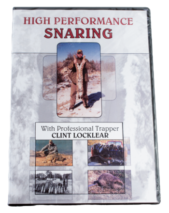 DVD cover titled "Clint Locklear - High Performance Snaring I," featuring a trapper and gripping snaring techniques.