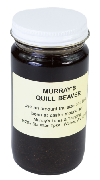 Murray's Quill Beaver Lure jar with use instructions from Murray's Lures & Trapping, Walker, WV.