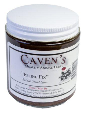 Jar of Caven's Feline Fix Lure, a premium bobcat lure by Minnesota Trapline Products, Inc.