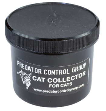 Black "PCG Cat Collector" container, perfect bobcat lure, with website URL below.