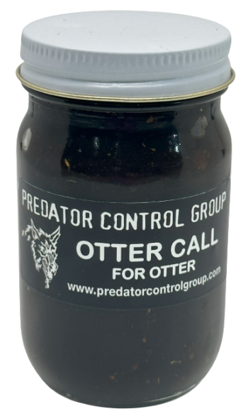 The "PCG Otter Call Lure" jar highlights a black label, wolf logo, and website link—a premium trapping lure.