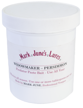 Use Mark June's Widowmaker Persimmon Paste Bait, a white container labeled for trapping: one or more tablespoons per set.