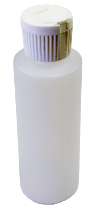 A small, opaque Plastic Flip Spout Bottle with a ribbed screw cap, ideal for storing liquids or chemicals.