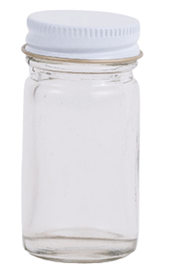 A small Glass Jar with a white lid, highlighting its beauty against a plain background.