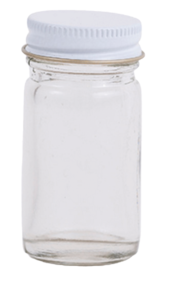 A small Glass Jar with a white lid, highlighting its beauty against a plain background.