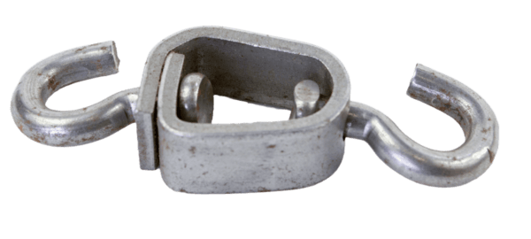 The MB Crunch Proof Swivels features a metal double-ended coyote swivel hook with dual curved hooks on each side.