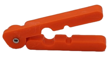 The Plastic Tail Puller is an ergonomic tool with a curved orange plastic blade for efficient cutting.