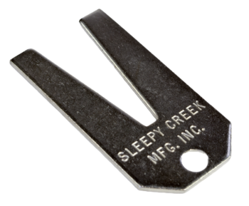 Sleepy Creek Metal Tail Puller has a split V shape, engraved logo, and a convenient hole at one end.