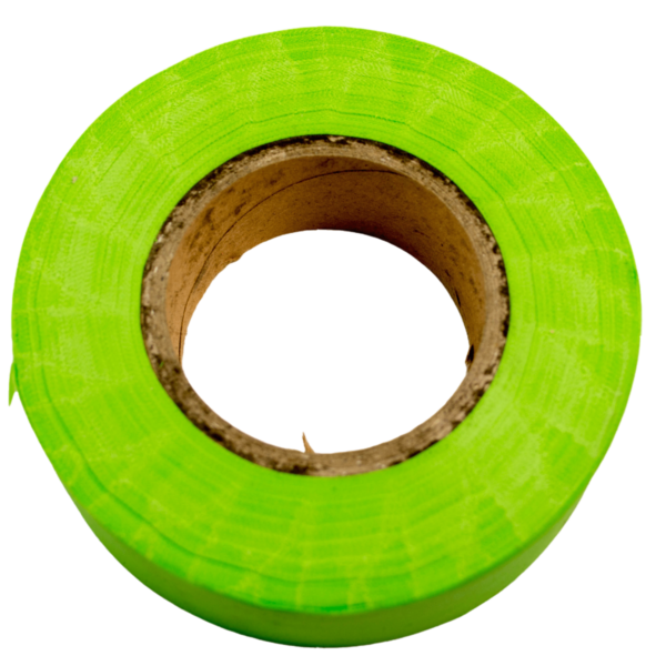 Trappers Flagging: A roll of bright green marking tape with a cardboard core, shown from above on a white background.