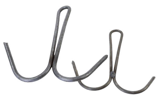 The 2 Prong Coyote Drag Grapple is a minimalist puzzle of intertwined metal hooks with a rustic appearance.