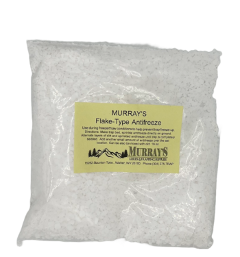 Murray's Trapline Antifreeze is a bag of no-freeze white flakes for trapping and outdoor use.